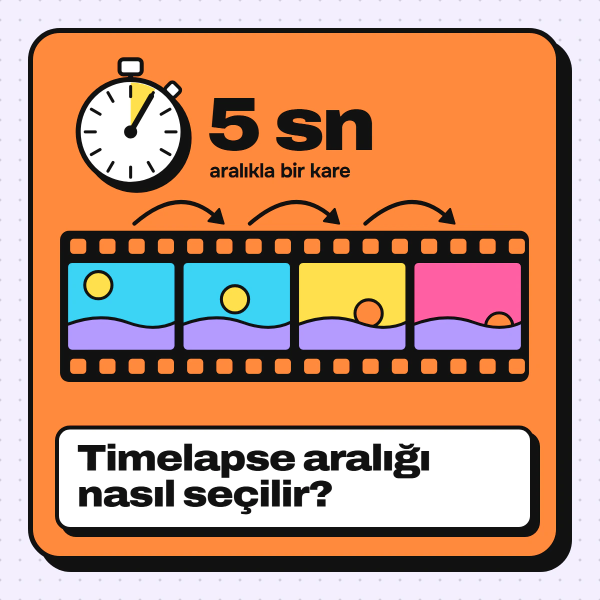 Kronometre ve batan güneşli film şeridi çizimi: timelapse aralığı