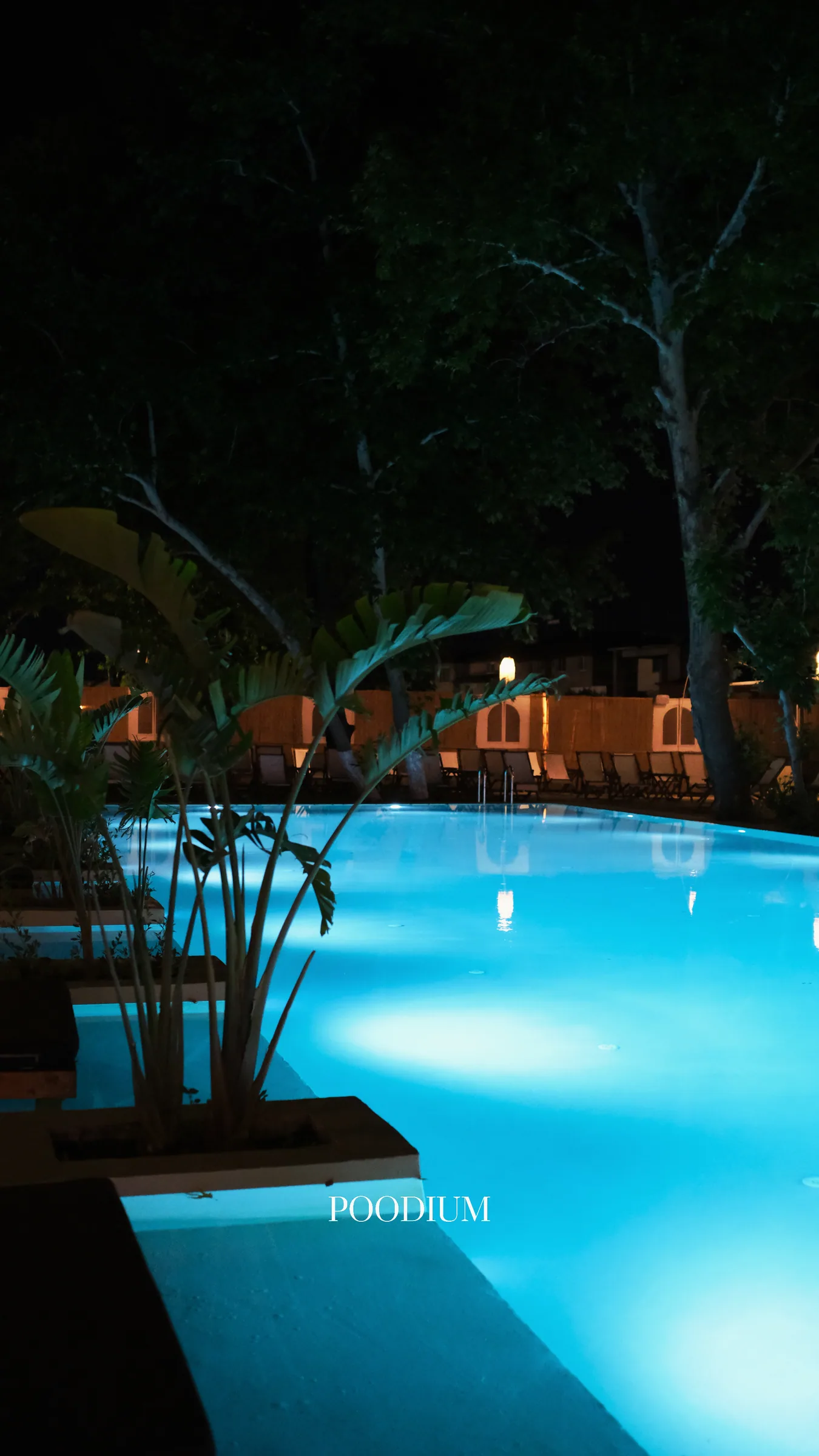 Poodium Restaurant Pup Lounge gece havuz kenarı ve ışık atmosferi